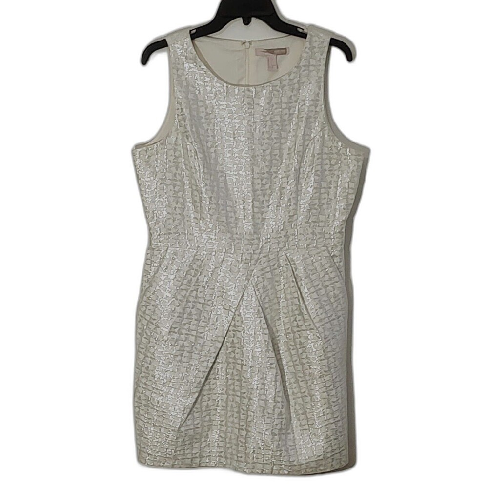 Forever 21 White/Silver Metallic Sleeveless Sheath Dress Short Mini